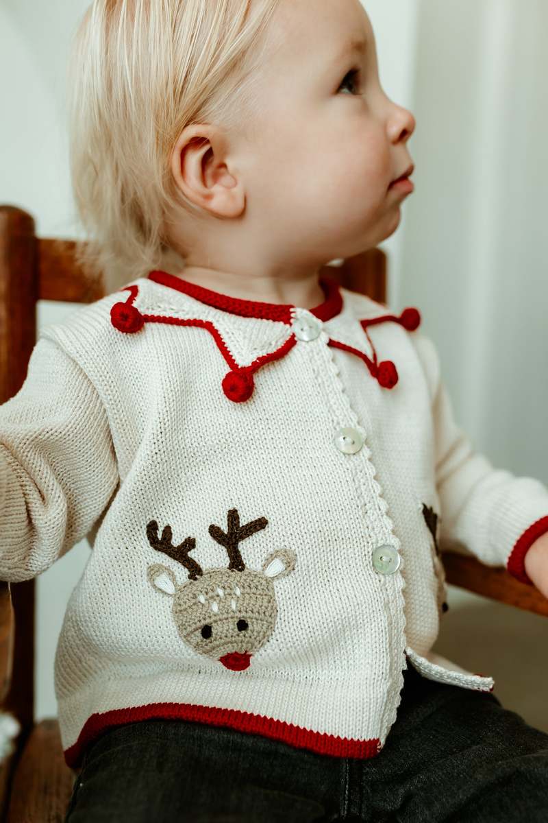 KIDS Melange Collection Reindeer Cardigan - Ecru/Red KIDS Melange Collection Reindeer Cardigan - Ecru/Red
