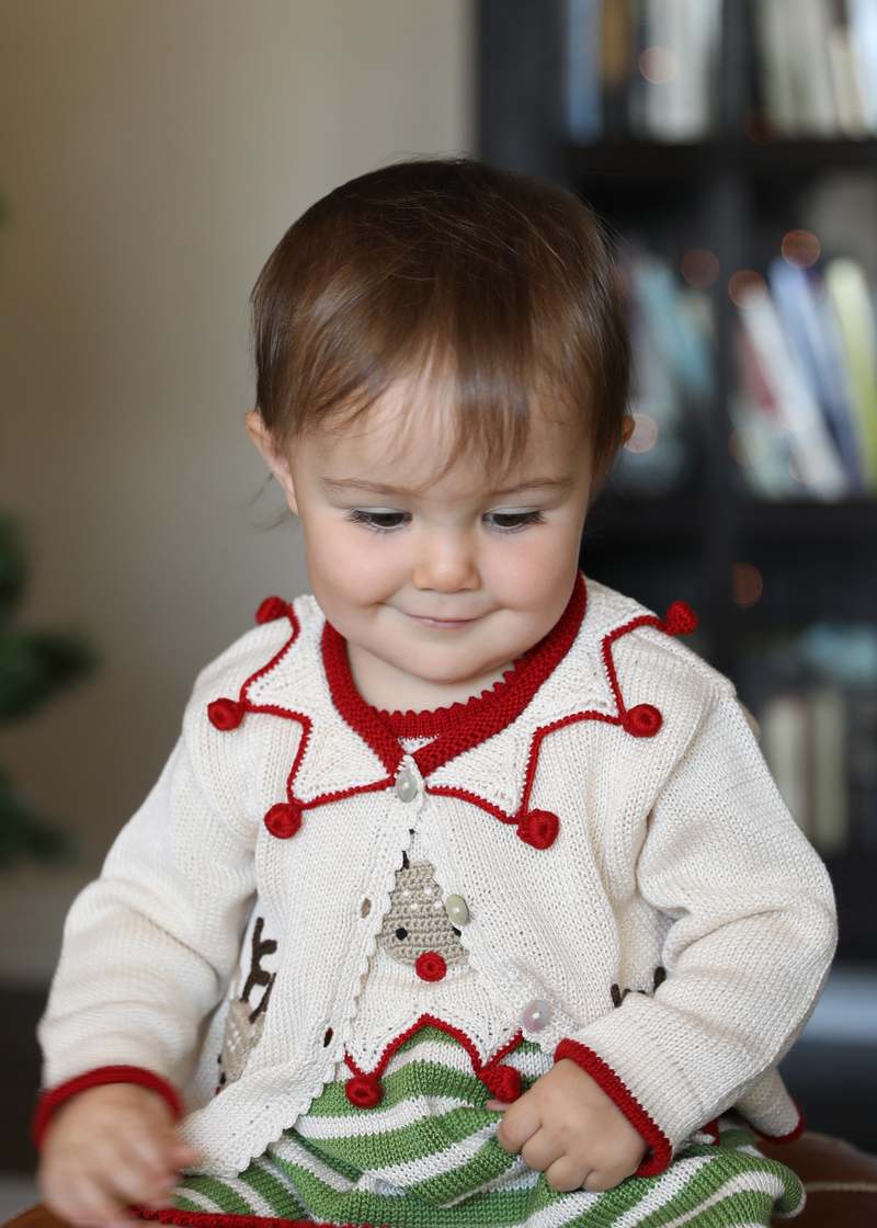 KIDS Melange Collection Reindeer Cardigan - Ecru/Red KIDS Melange Collection Reindeer Cardigan - Ecru/Red