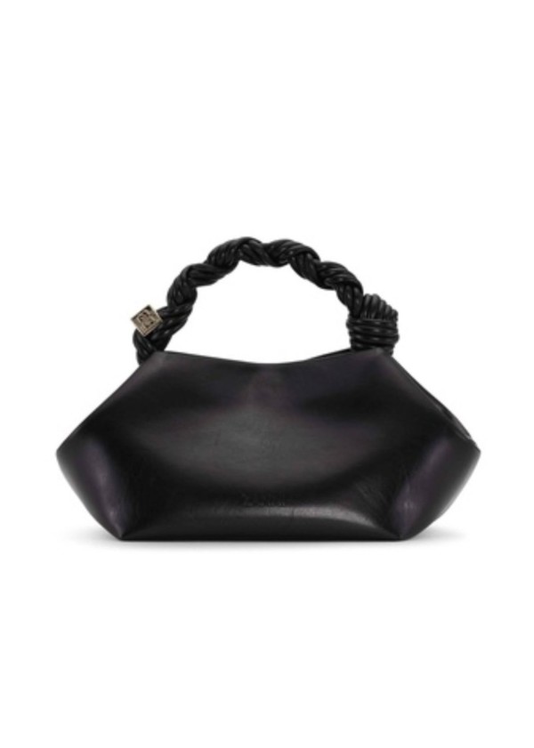 ショルダーバッグ・ポシェット Ganni Hand-Braided Shoulder Bag With Gold Logo Ganni Hand-Braided Shoulder Bag With Gold Logo - Black