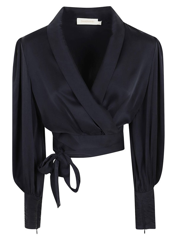 【送料&関税込】Zimmermann Dark Blue Silk Wrap Blouse Zimmermann Silk Wrap Top - Blue | Garmentory