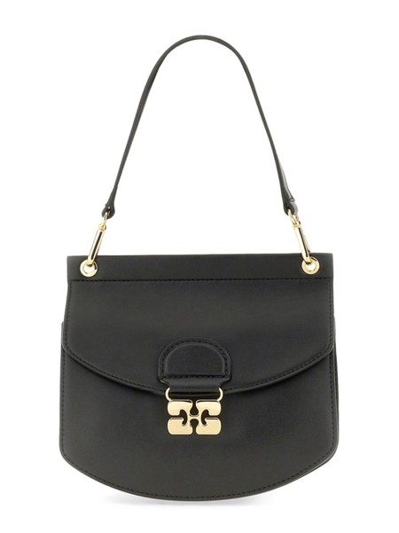 Ganni Hand-Braided Shoulder Bag With Gold Logo - Black