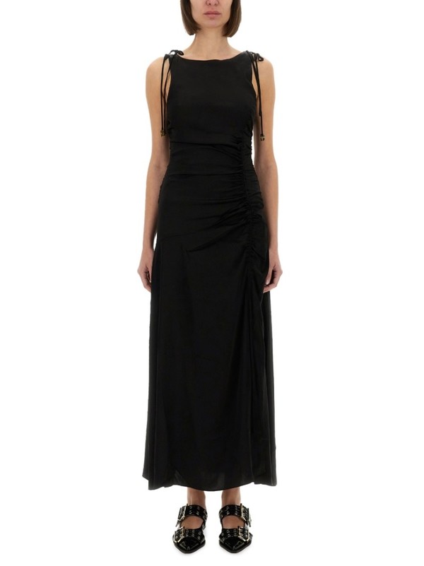 Ganni Draped Satin Dress - Black | Garmentory