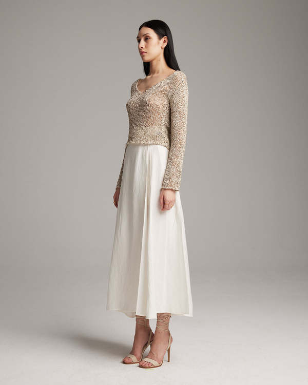 VOZ Marble Loose Knit Midlength Crop Sweater - Sand