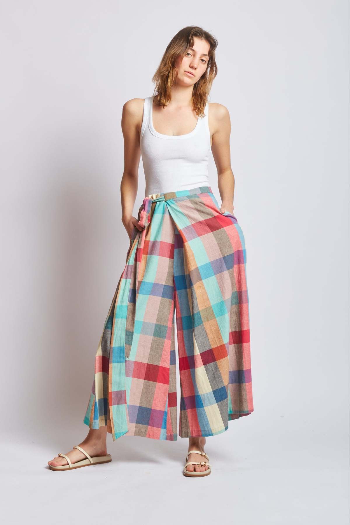 パンツ Atelier Edition : 24FW / Knit Skirt Wrap Pants (2colors) SARA-WRAP-PANTS---INDIE-CHEX-