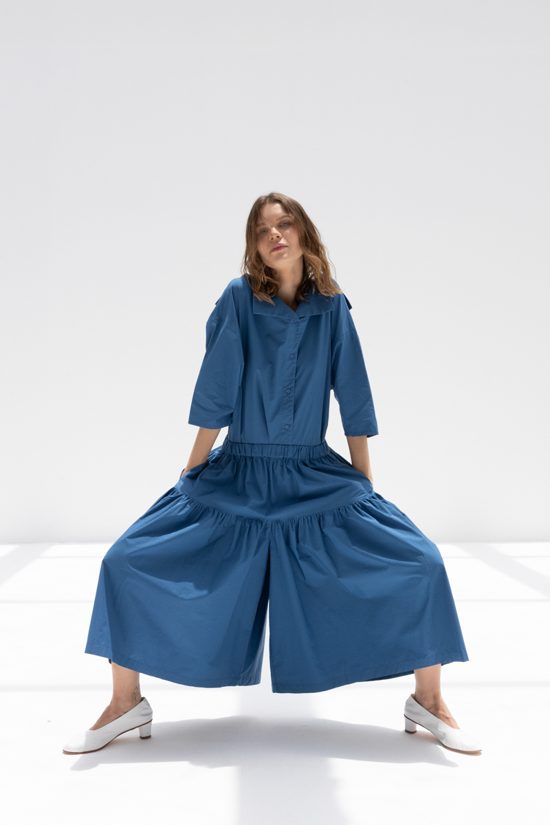 BLACK CRANE GATHERED CULOTTES - BLUE