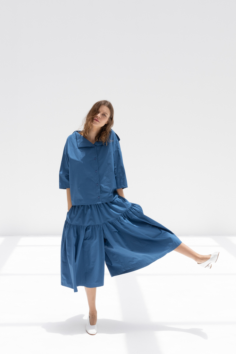 BLACK CRANE GATHERED CULOTTES - BLUE