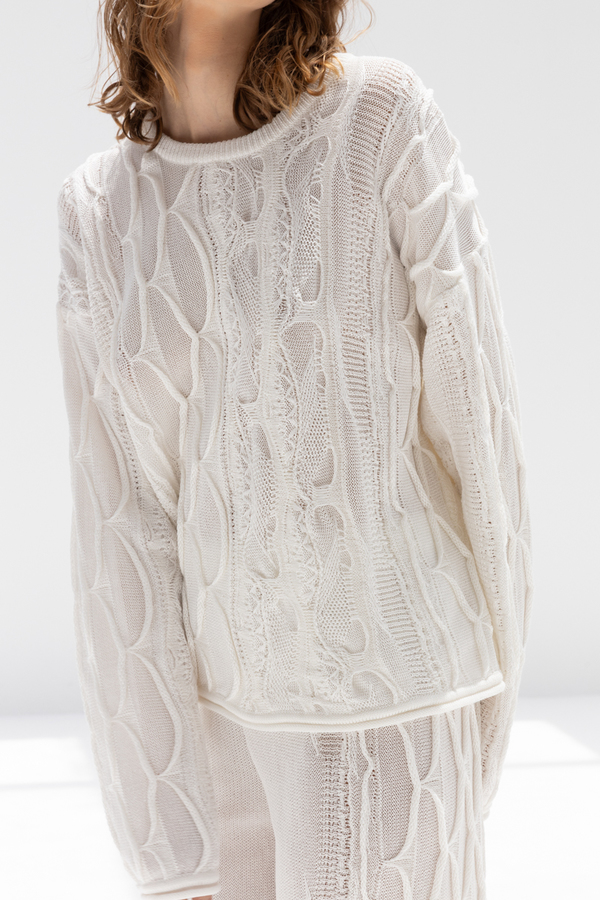 Black Crane Cable Summer Knit Top - Ivory