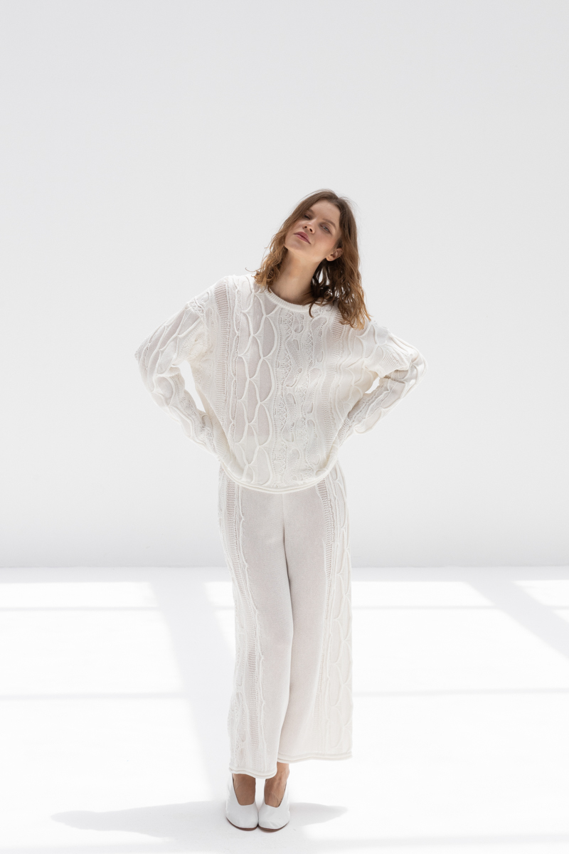 Black Crane Cable Summer Knit Top - Ivory