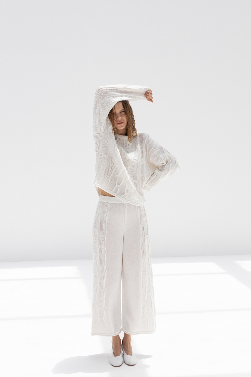 Black Crane Cable Summer Knit Top - Ivory