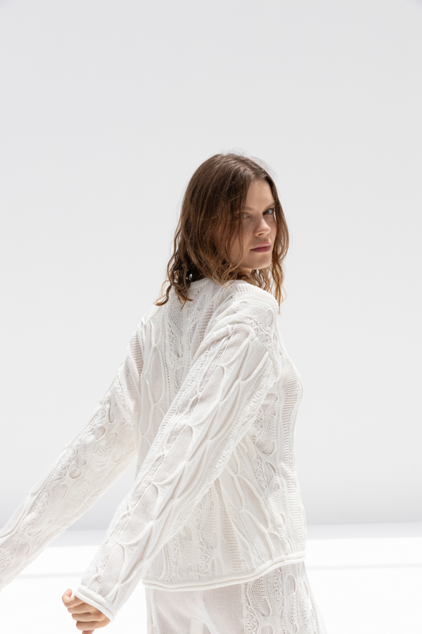 Black Crane Cable Summer Knit Top - Ivory