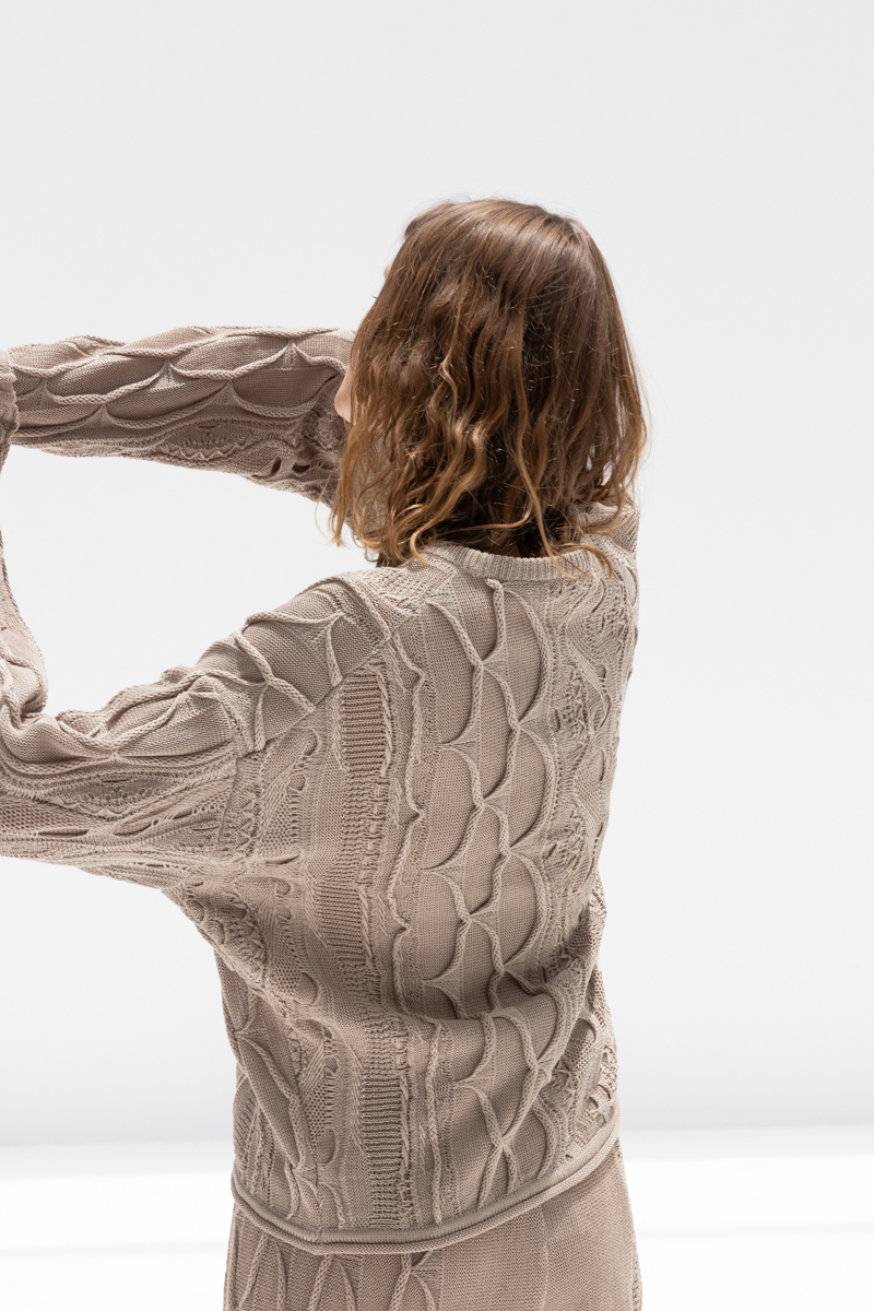 Black Crane Cable Summer Knit Top - Taupe