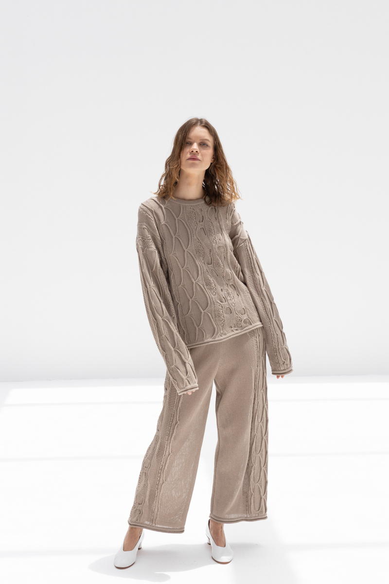 Black Crane Cable Summer Knit Top - Taupe