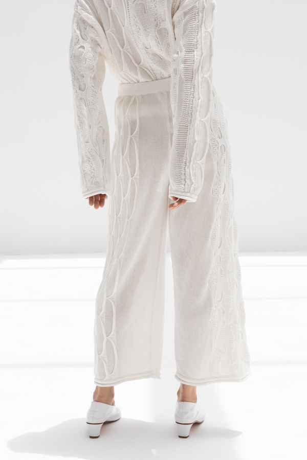 Black Crane Cable Knit Pants - Ivory