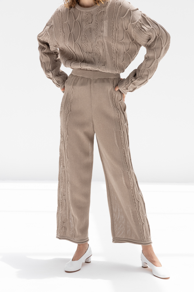 Black Crane Cable Knit Pants - Taupe Black Crane Cable Knit Pants - Taupe