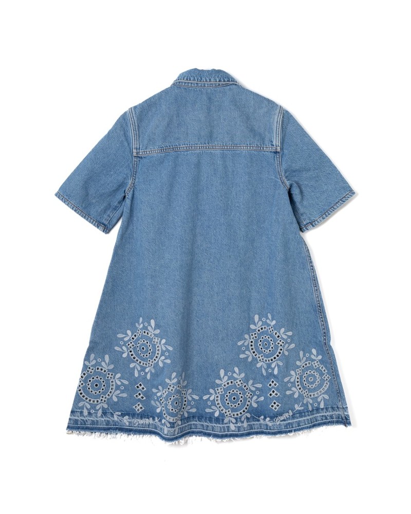 Ganni Broderie Anglaise Detailed Dress - Blue | Garmentory