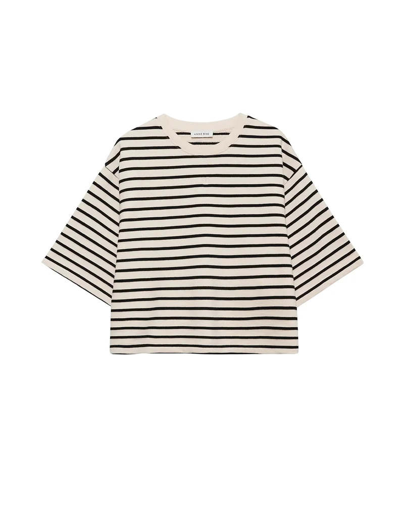 Anine Bing Myers Cropped Tee - Black/White Stripe