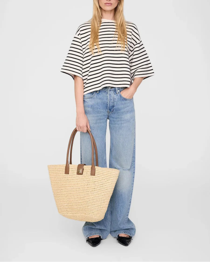 Anine Bing Myers Cropped Tee - Black/White Stripe