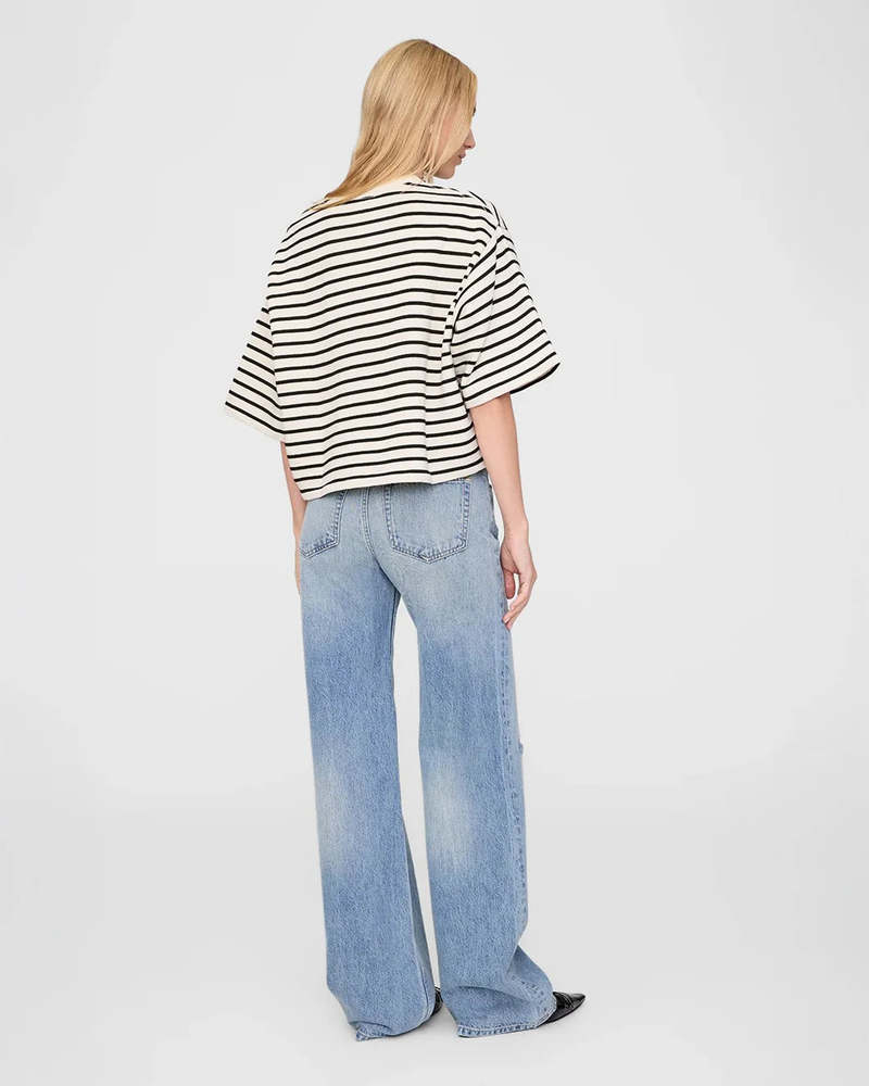 Anine Bing Myers Cropped Tee - Black/White Stripe