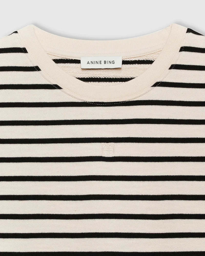 Anine Bing Myers Cropped Tee - Black/White Stripe