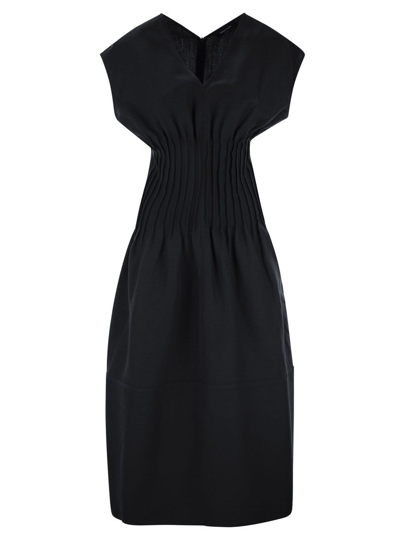 Fabiana Filippi Viscose And Linen Corset Waist Dress - Night Blue |  Garmentory