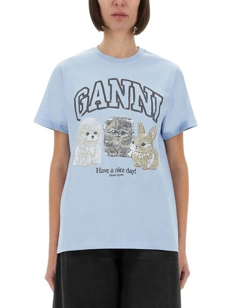 Ganni Light Cotton Jersey Flower Fitted T-shirt - Yellow