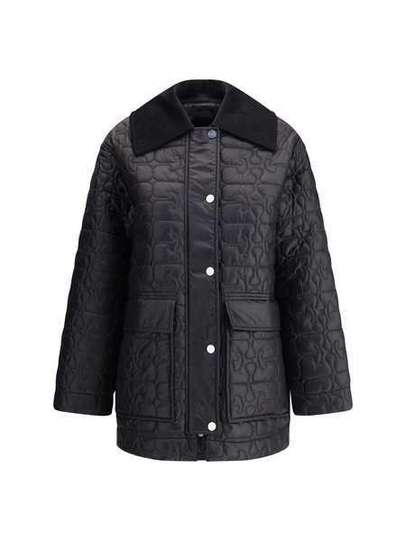 Ganni NYLON TECH PUFFER MIDI JACKET - BLACK GANNI LOGO