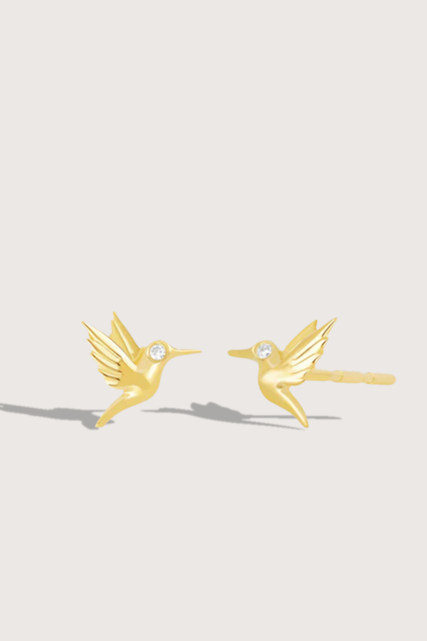 EF Collection Mini Hummingbird Diamond Eye Studs - Yellow Gold