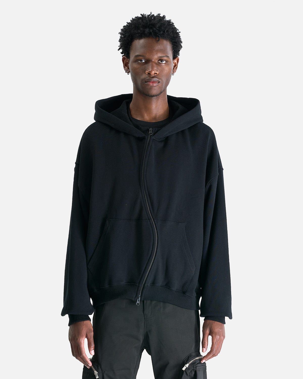 FFFPOSTALSERVICE Curved Zip-Up Round Hem Hoodie | Garmentory
