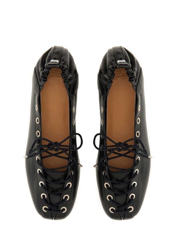 Ganni Lace-Up Ballet Flat - Black | Garmentory Ganni Lace-Up Ballet Flat - Black | Garmentory