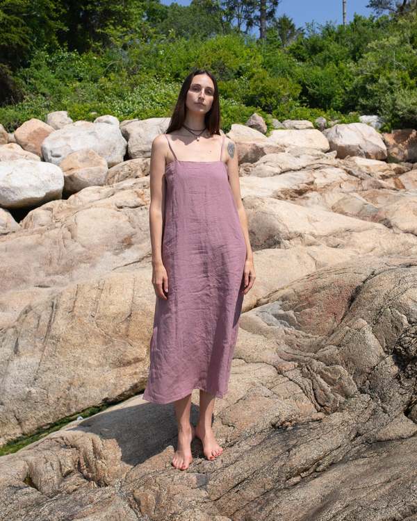 knee length dresses for ladies Rove Linen-Cotton Midi Dress - Crossover Back-Ties