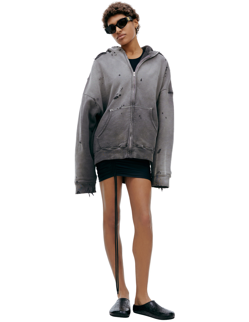 Saint Mxxxxxx Hoodie with Ripped Effect - Gray | Garmentory