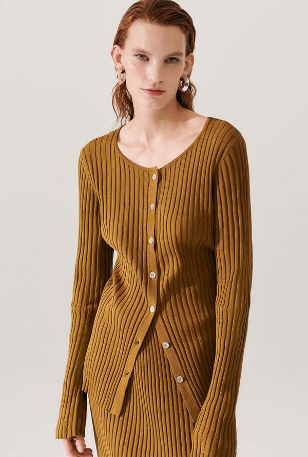 Silk Laundry Ribbed Cardigan - Drought
