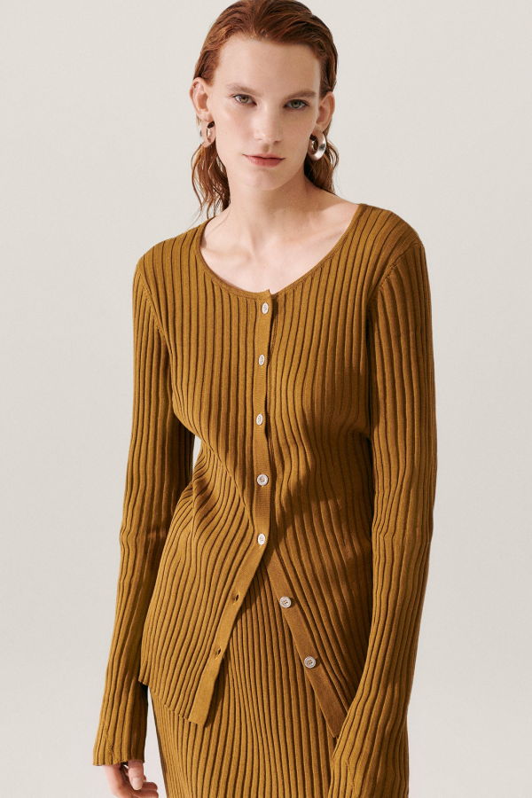 Silk Laundry Ribbed Cardigan - Drought