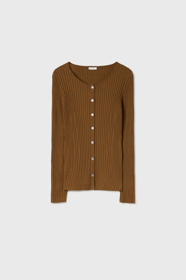Silk Laundry Ribbed Cardigan - Drought