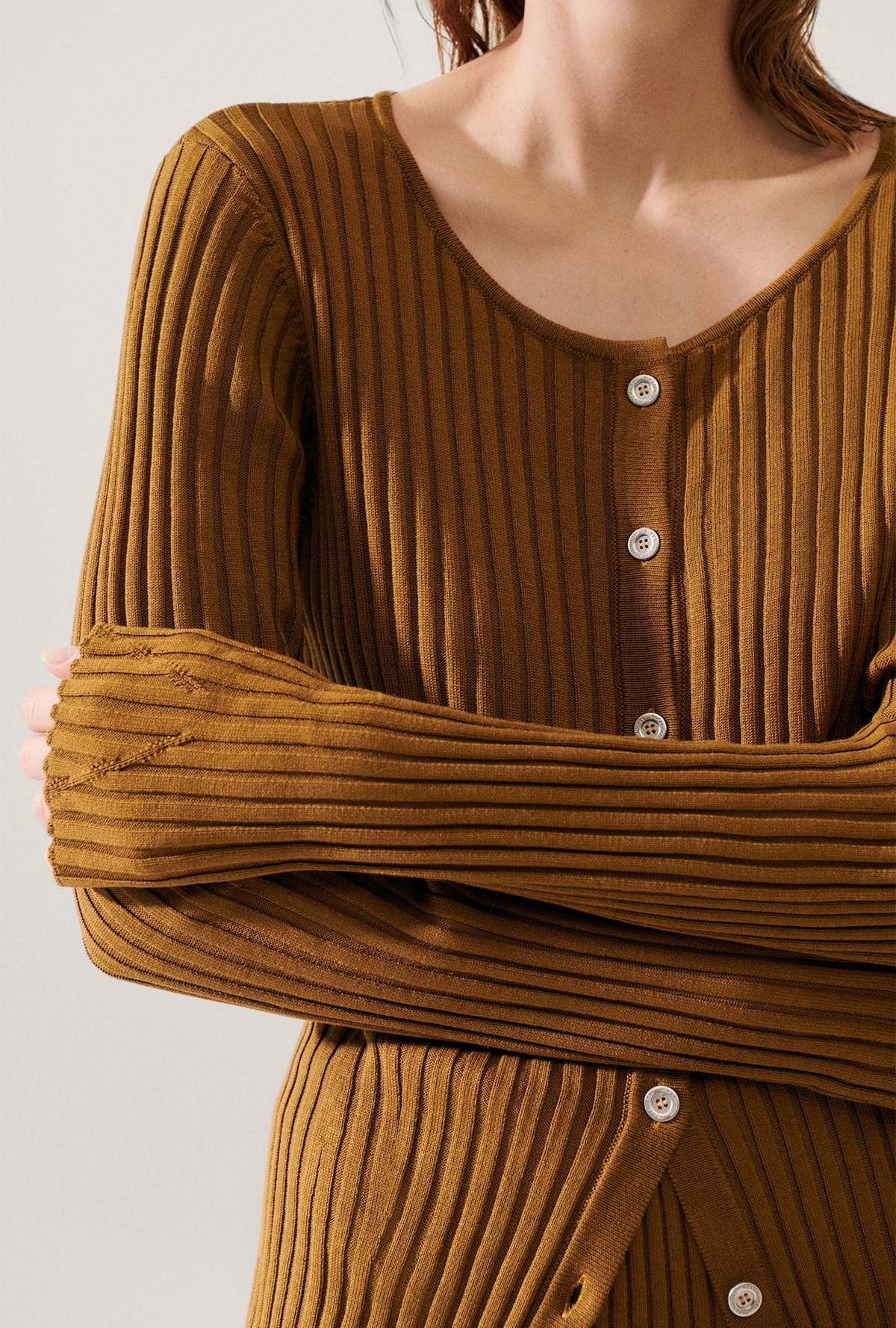 Silk Laundry Ribbed Cardigan - Drought - Image 7 of 7