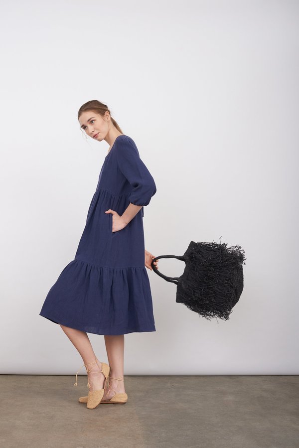 blue dress with white tights Ridley Mini Dress in Midnight Navy