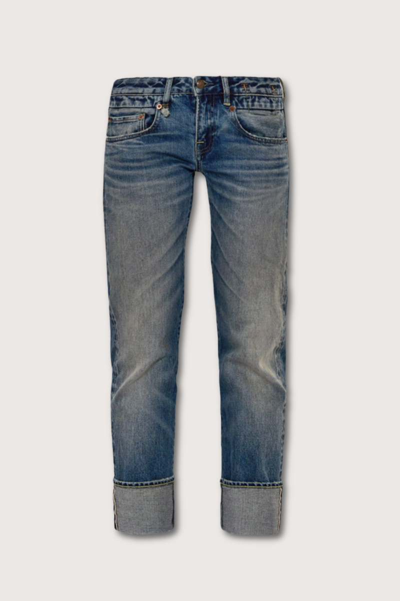 R13 Cuffed Boy Straight Jeans - Estin Selvedge Blue | Garmentory