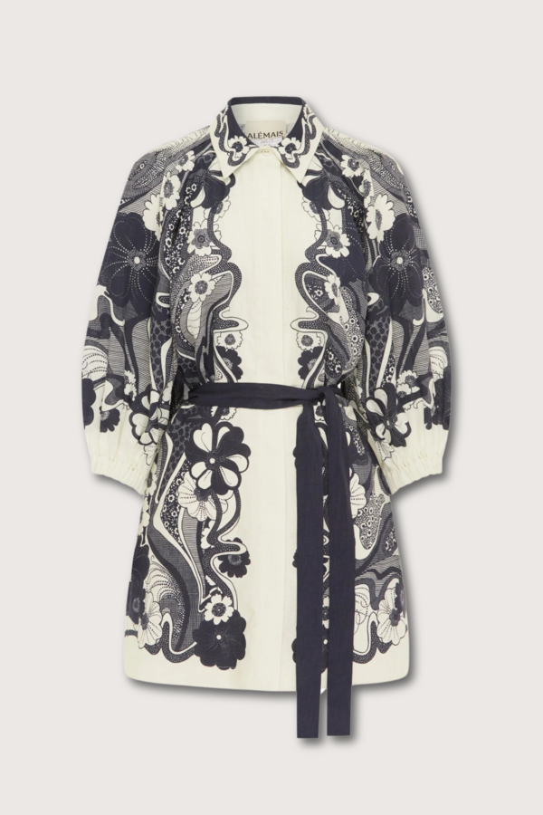alemais mickey midi dress Mickey belted printed linen-gauze maxi shirt dress - navy