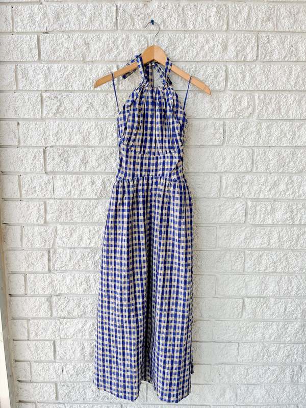 rosie assoulin halter in the name of love dress Rosie Assoulin Halter In The Name Of Love Dress Navy Check 10