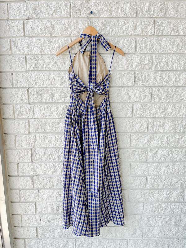 Rosie Assoulin Halter in the Name of Love Top - Navy Check | Garmentory