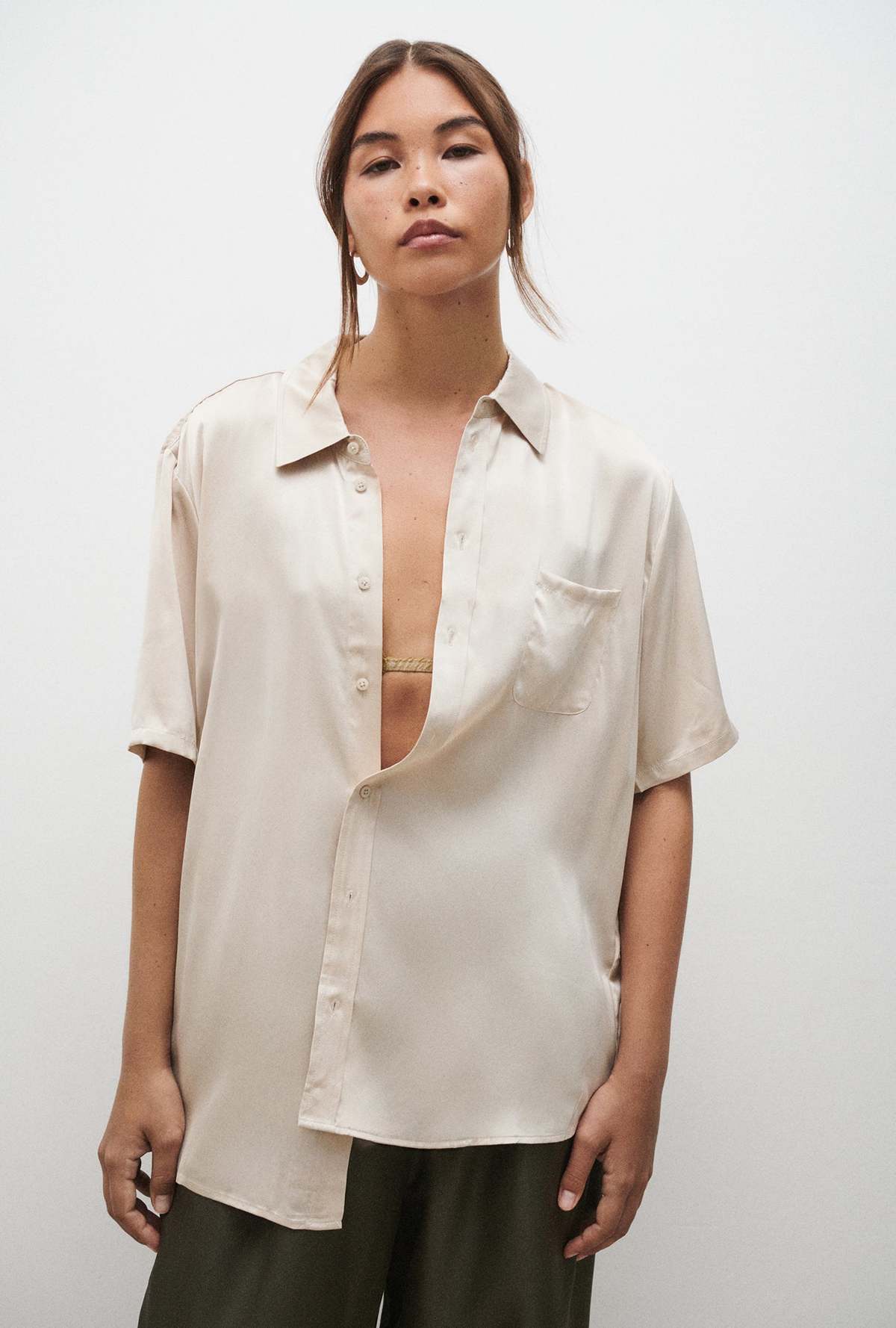 セール！Silk-Blend Relaxed-Fit Short-Sleeve Shirt Relaxed-Fit Tencel All-Over Printer Short Sleeve Shirt