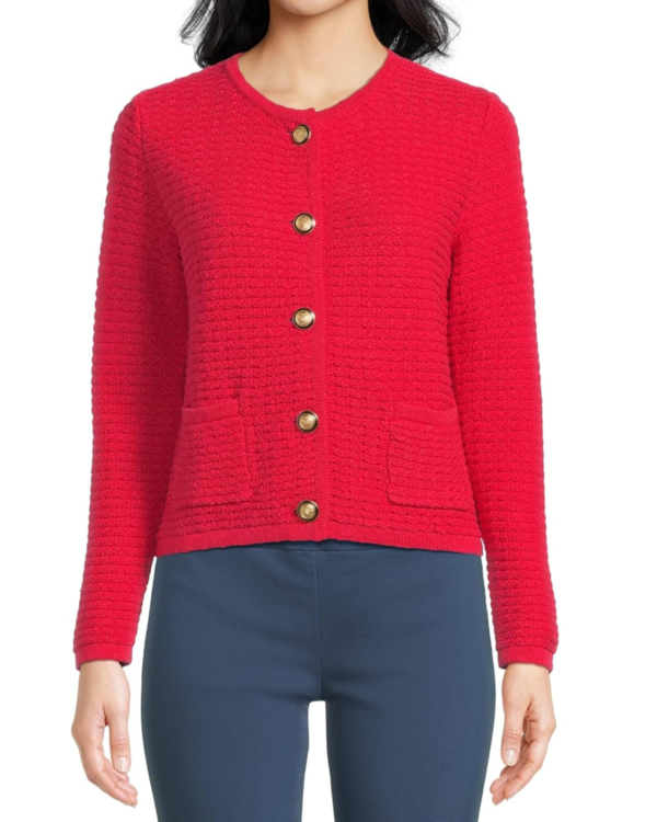 ELLIOTT LAUREN Knit Button Up Cardigan - Red