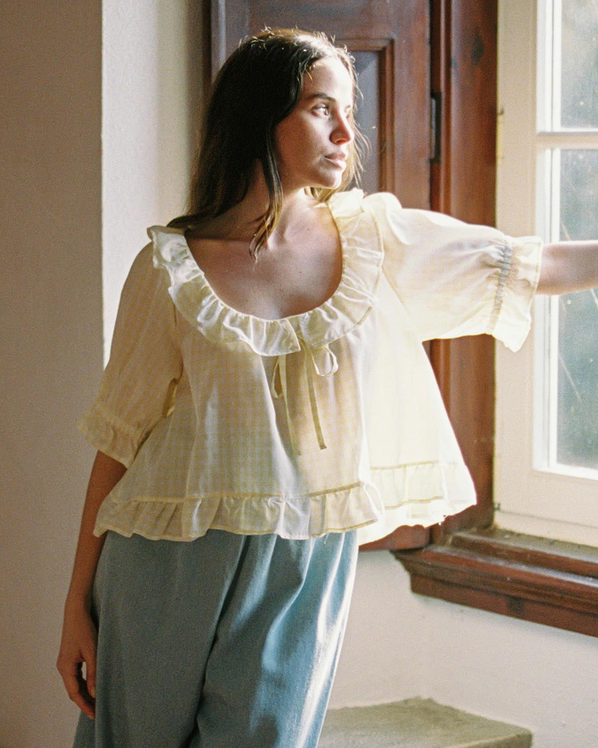 harly jae Doll Blouse - Lemon Check | Garmentory