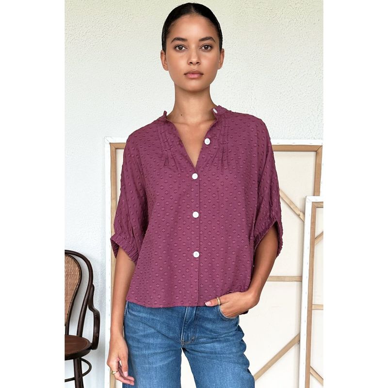 Emerson Fry Crushed Berry Mandarin Collar Top