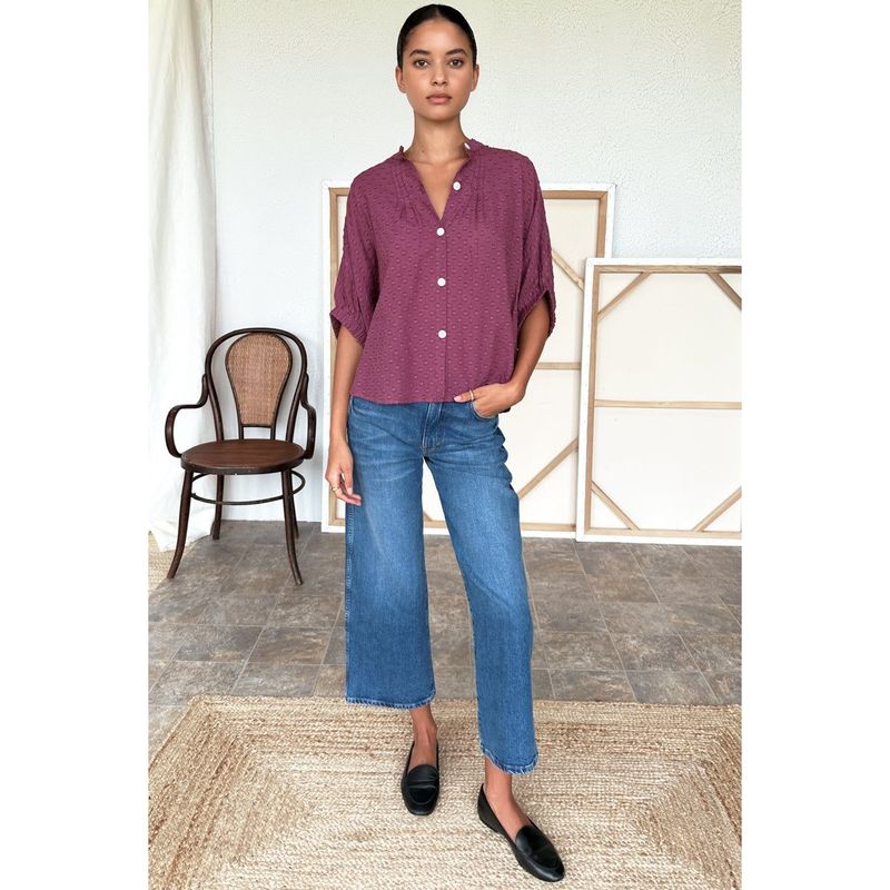 Emerson Fry Crushed Berry Mandarin Collar Top