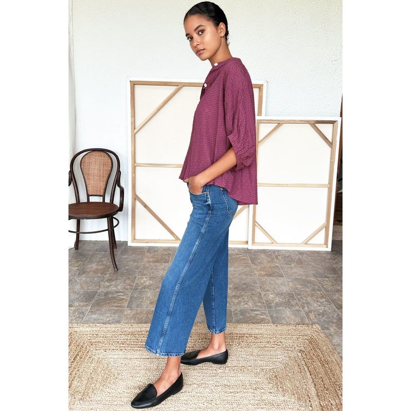 Emerson Fry Crushed Berry Mandarin Collar Top