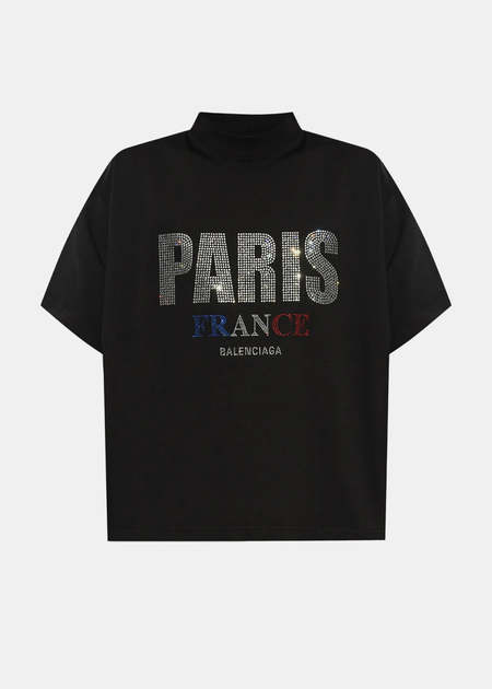 Tシャツ・カットソー BALENCIAGA Paris strass t-shirt Balenciaga BB Paris Strass T-shirt Medium Fit 'Black Faded