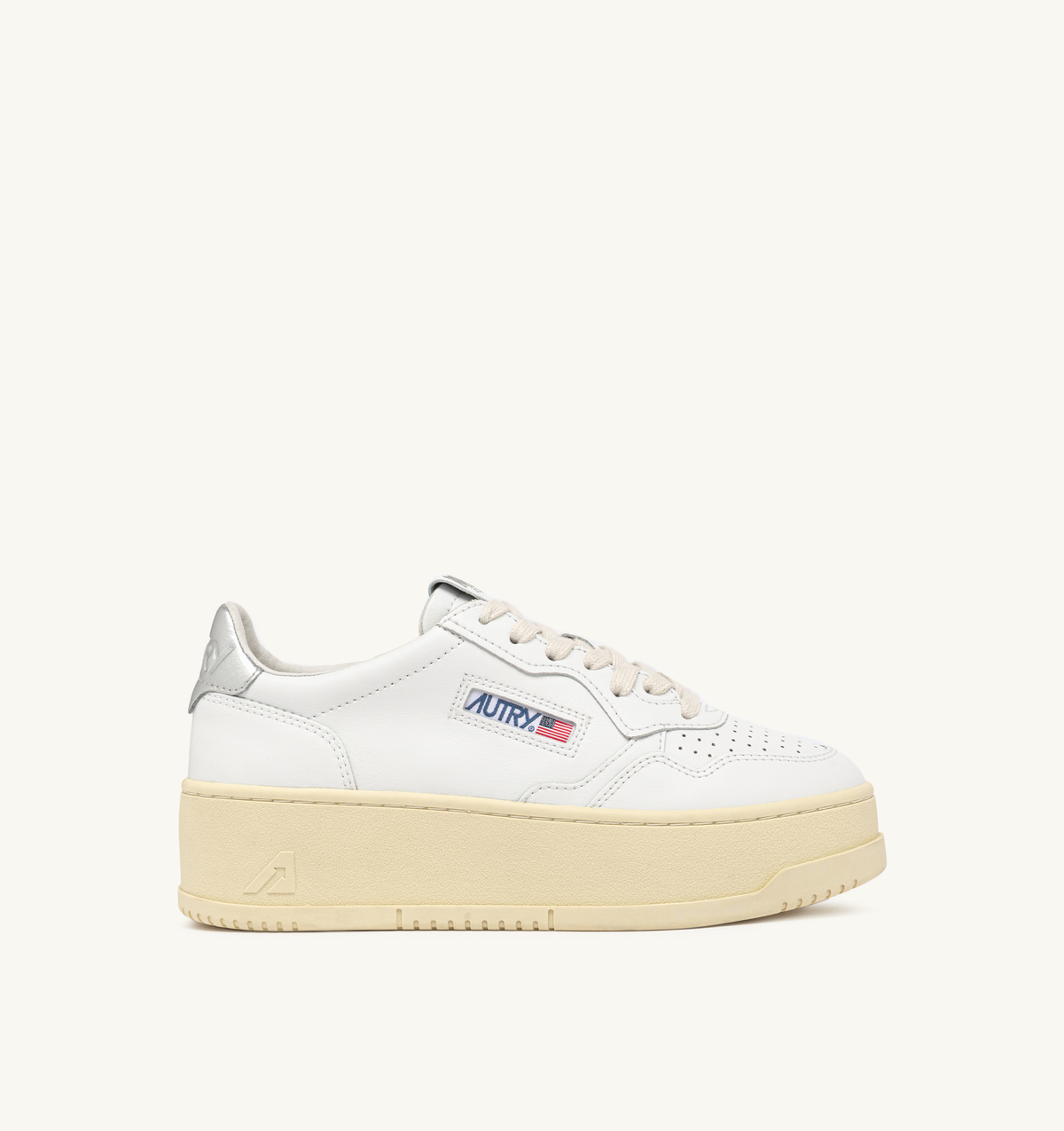 スニーカー Autry PLATFORM LOW WOM LEAT/LEAT WHT/SILVER White Autry Platform Low Leather Sneaker - White Silver | Garmentory