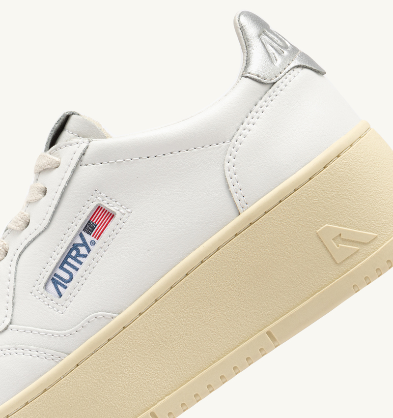 Autry Platform Low Leather Sneaker White Silver