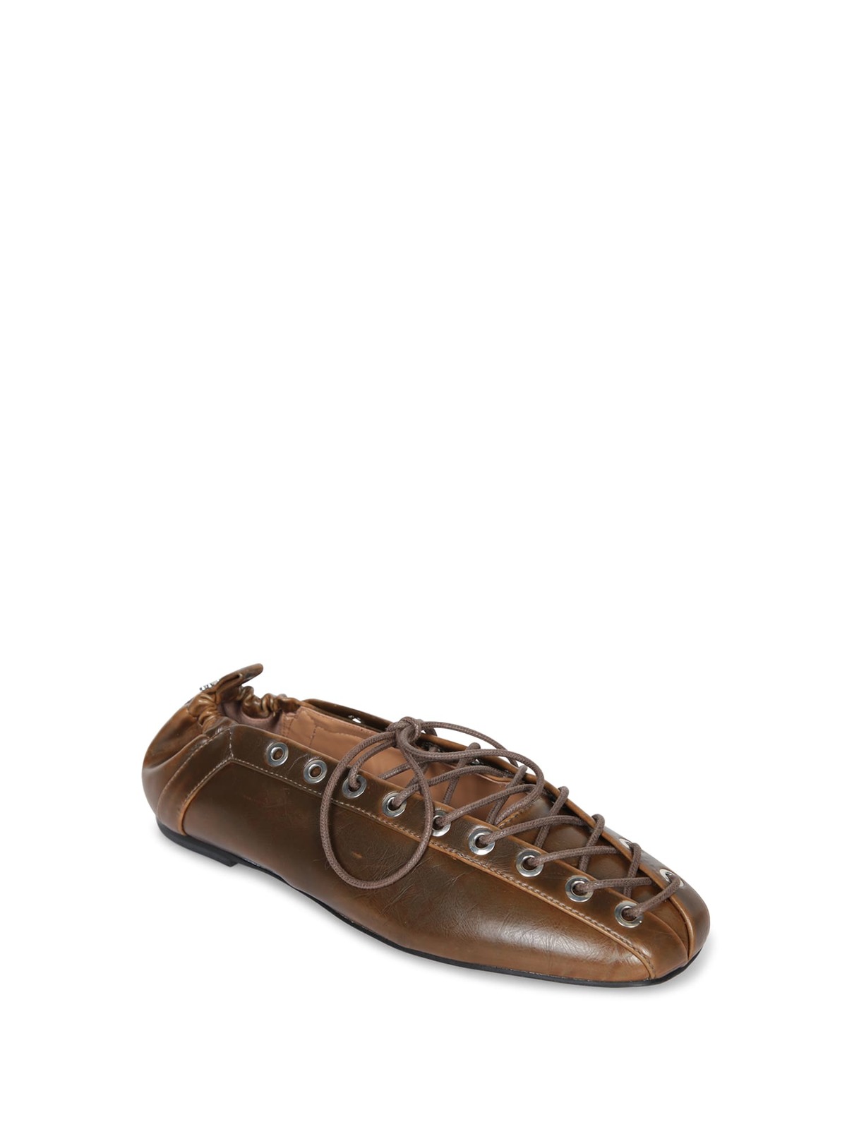 Ganni Olive Green Leather Ballerinas - Olive Green | Garmentory